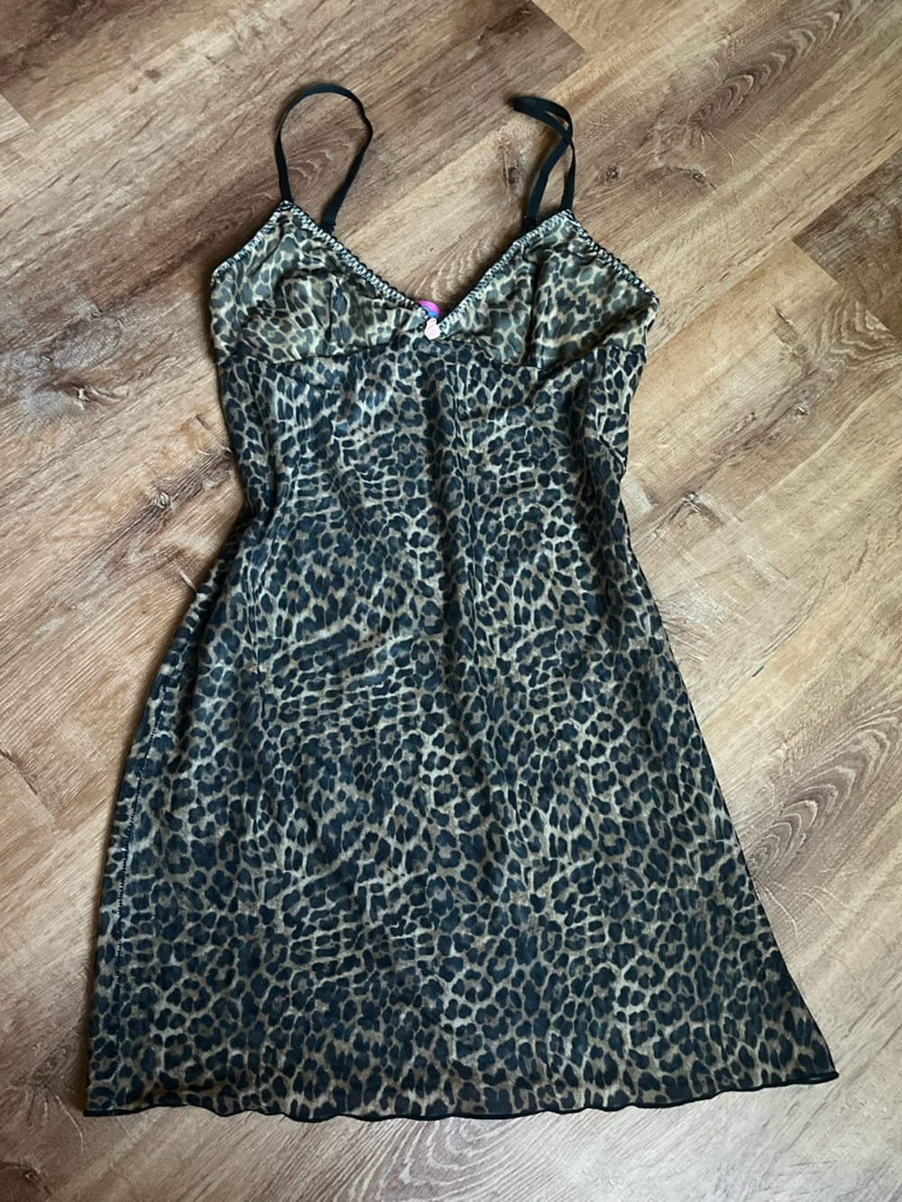 Edikted Leopard Print Mesh Mini Slip Dress Size L Y2K